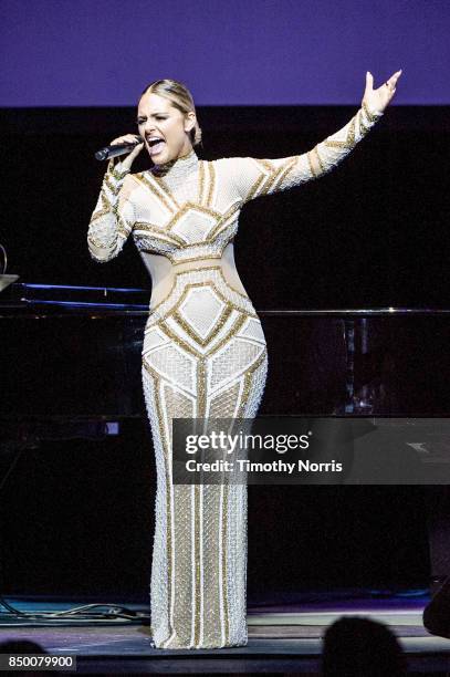 Pia Toscano performs during the 2017 GRAMMY Museum Gala Honoring David Foster at The Novo by Microsoft on September 19, 2017 in Los Angeles,...