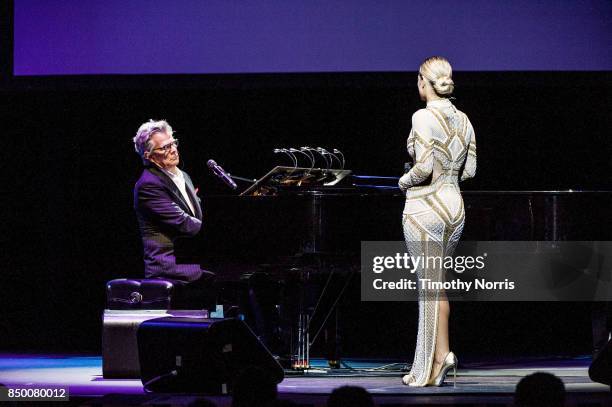 David Foster and Pia Toscano perform during the 2017 GRAMMY Museum Gala Honoring David Foster at The Novo by Microsoft on September 19, 2017 in Los...