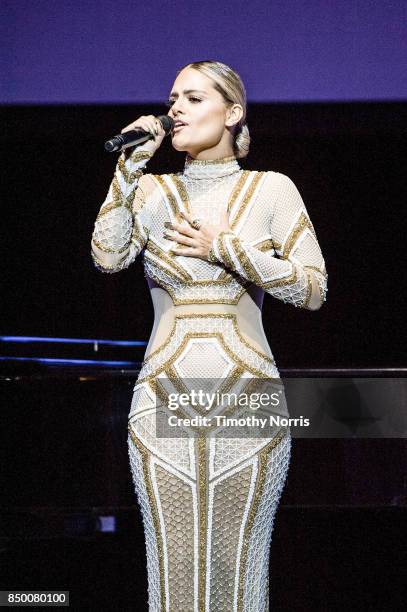 Pia Toscano performs during the 2017 GRAMMY Museum Gala Honoring David Foster at The Novo by Microsoft on September 19, 2017 in Los Angeles,...