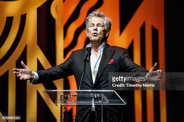 David Foster speaks during the 2017 GRAMMY Museum Gala Honoring David Foster at The Novo by Microsoft on September 19, 2017 in Los Angeles,...