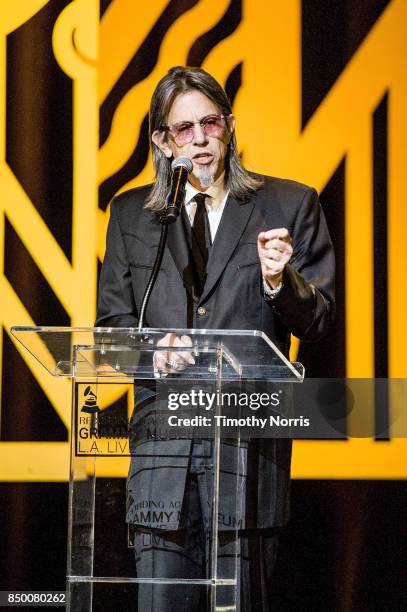 Scott Goldman speaks during the 2017 GRAMMY Museum Gala Honoring David Foster at The Novo by Microsoft on September 19, 2017 in Los Angeles,...