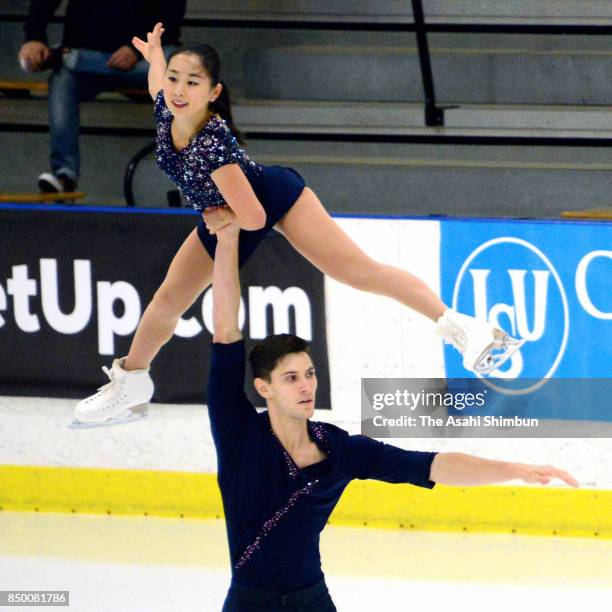 Sumire Suto and Francis Boudreau-Audet of Japan compete in the Pair Free Skating during day two of the US International Figure Skating Classic at the...