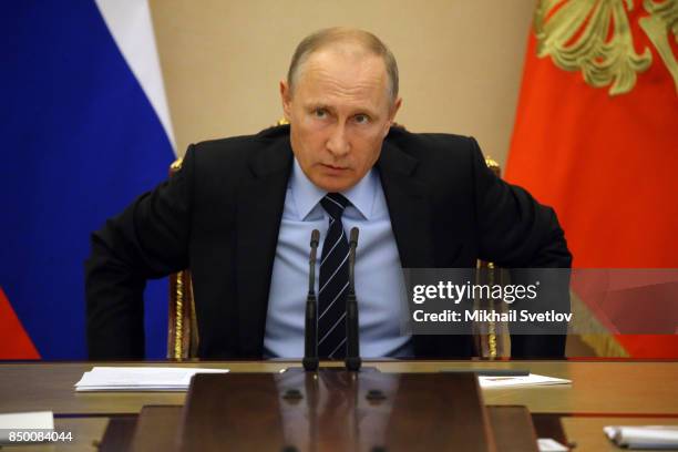 Russian President Vladimir Putin talks during the meeting with newly elected governors at the Kremlin on September 20, 2017 in Moscow Russia. Putin...