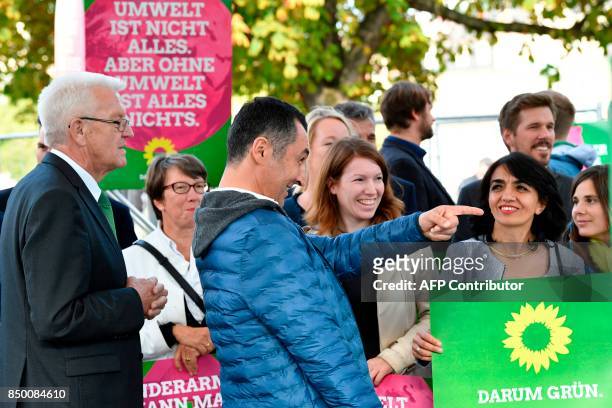 Top candidate for the Greens for the 2017 German federal elections, Cem Ozdemir , and Winfried Kretschmann , Baden Wuerttemberg's MP, attend an...