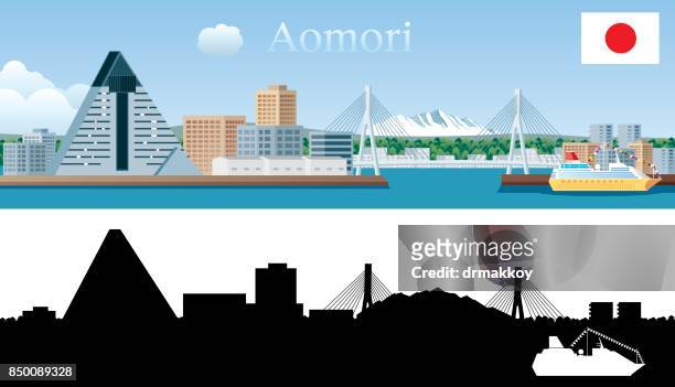 aomori skyline - japan skyline stock illustrations