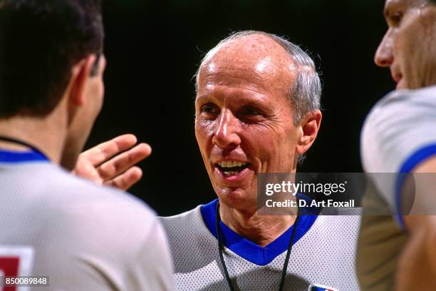 Close up shot of Referee, Dick Bavetta during a game at the Los Angeles Memorial Sports Arena in Los Angeles, California circa 1991. NOTE TO USER:...