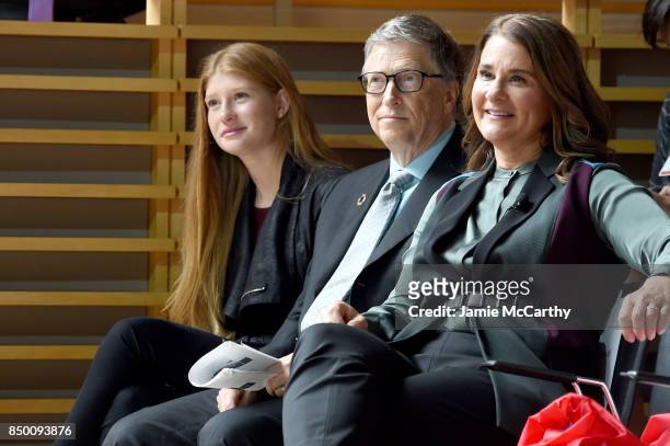 Phoebe Adele Gates, Bill Gates, and Melinda Gates attend the Goalkeepers 2017, at Jazz at Lincoln Center on September 20, 2017 in New York City....