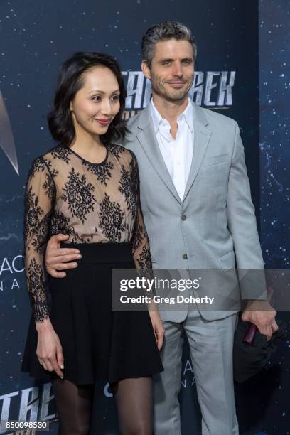 Linda Park and Daniel Bess arrive for the Premiere Of CBS's "Star Trek: Discovery" at The Cinerama Dome on September 19, 2017 in Los Angeles,...