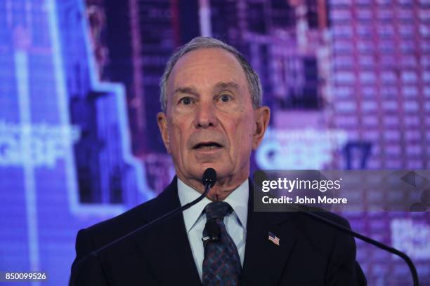 Michael Bloomberg speaks at the Bloomberg Global Business Forum on September 20, 2017 in New York City. Heads of state and international business...