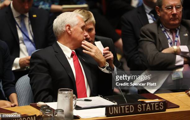 Vice President Mike Pence attends a Security Council meeting during the 72nd United Nations General Assembly at U.N. Headquarters on September 20,...