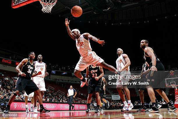 Curtis Stinson of the Iowa Energy looses the ball while going for a basket against the Erie Bayhawks on February 23, 2009 at Wells Fargo Arena in Des...