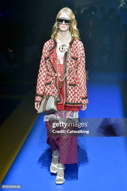 Model walks the runway at the Gucci Spring Summer 2018 fashion show during Milan Fashion Week on September 20, 2017 in Milan, Italy.