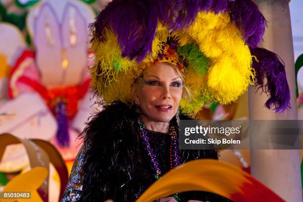 Comedian Joan Rivers rides in the 2009 Krewe of Orpheus Parade on February 23, 2009 in New Orleans, Louisiana.