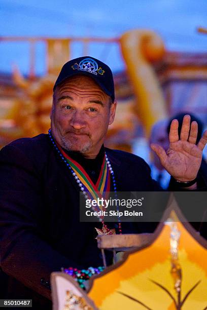 Actor and musician Jim Belushi rides in the 2009 Krewe of Orpheus Parade on February 23, 2009 in New Orleans, Louisiana.