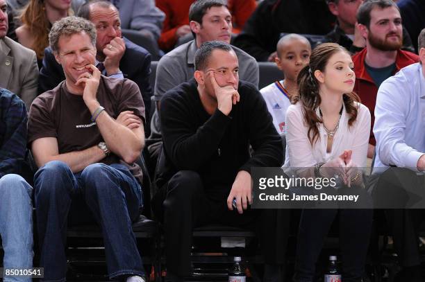 Will Ferrell , David Spencer and Michelle Trachtenberg attend Indiana Pacers vs New York Knicks game at Madison Square Garden on February 23, 2009 in...
