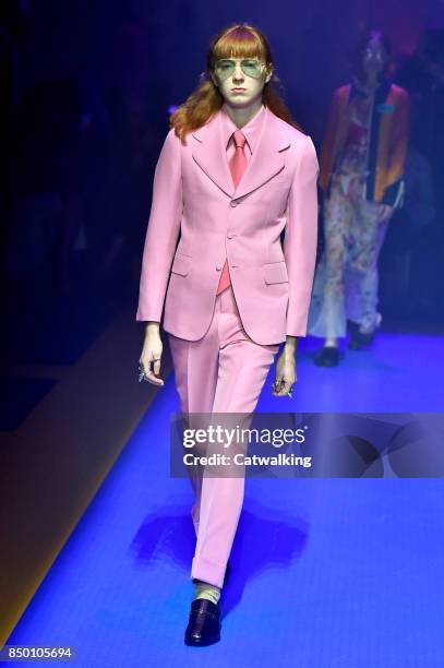 Model walks the runway at the Gucci Spring Summer 2018 fashion show during Milan Fashion Week on September 20, 2017 in Milan, Italy.