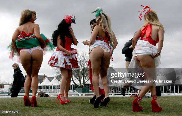 Nicole Morris, Jenna Jonathan, Natalee Harris, Lateysha Grace and Carley Belmonte from MTVs The Valleys pose for photographers during Ladies Day at...