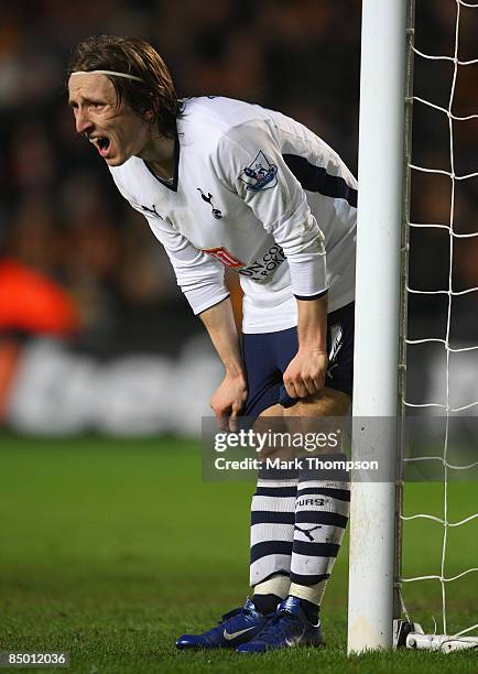 Luka Modric of Tottenham Hotspur in action during the Barclays Premier League match between Hull City and Tottenham Hotspur at The KC Stadium on...