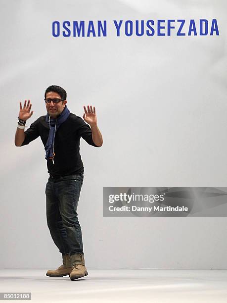 Osman Yousefzada at the end of his Osman Yousefzada show at London Fashion Week Autumn/Winter 2009 at The Science Museum on February 24, 2009 in...