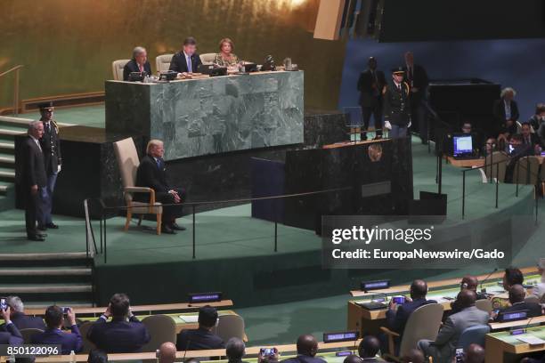 President Donald Trump speaking at the 72nd General Assembly at the UN Headquarters in New York City, New York, September 19, 2017.