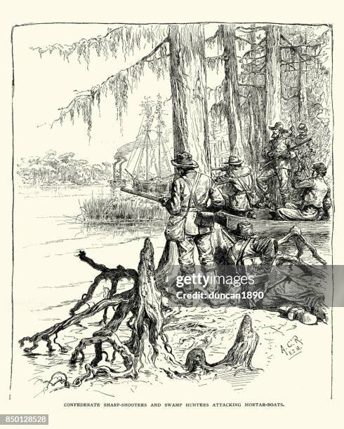 american civil war, confederate sharp shooters on the mississippi - sa sports illustrated stock illustrations