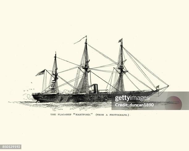 uss hartford (1858) - us navy stock illustrations