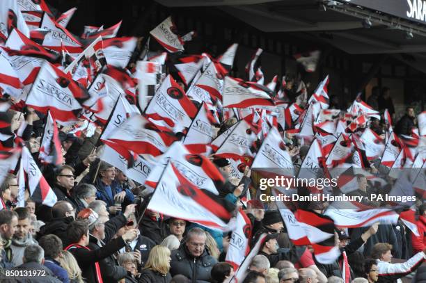 Saracens fans during the Heineken Cup, Quarter Final match at Twickenham, London.