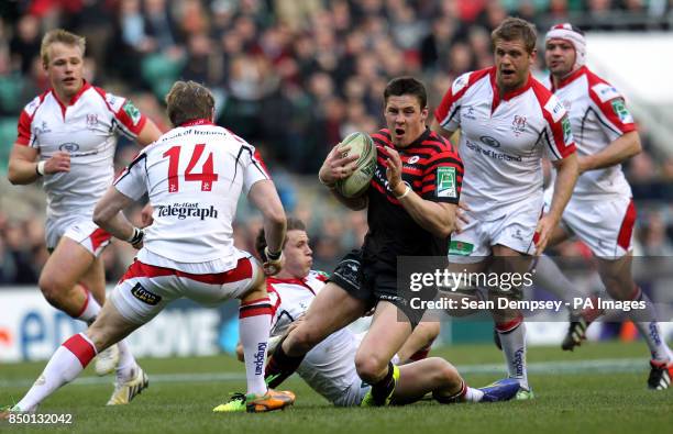 Saracens Joel Tomkins evades a tackle during the Heineken Cup, Quarter Final match at Twickenham, London.