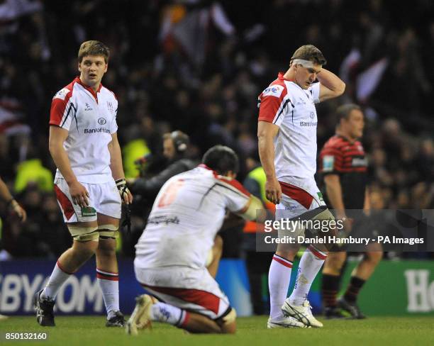 Ulster's players show dejection at the final whistle during the Heineken Cup, Quarter Final match at Twickenham, London.