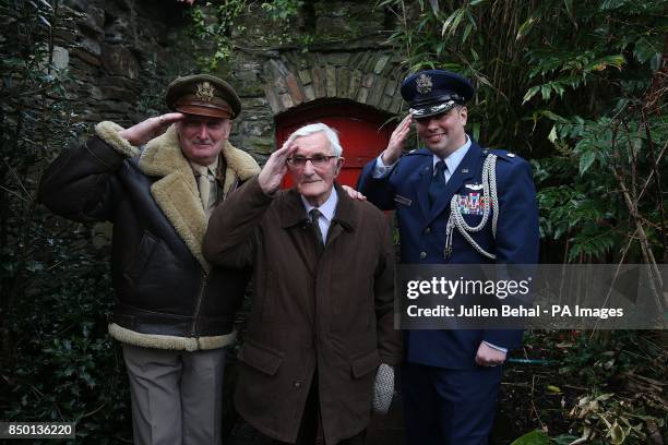 Frank Williamson a military re-enactor dressed as an America Air Force Pilot from World War Two, 93-year-old former Irish Army Engineer Private James...