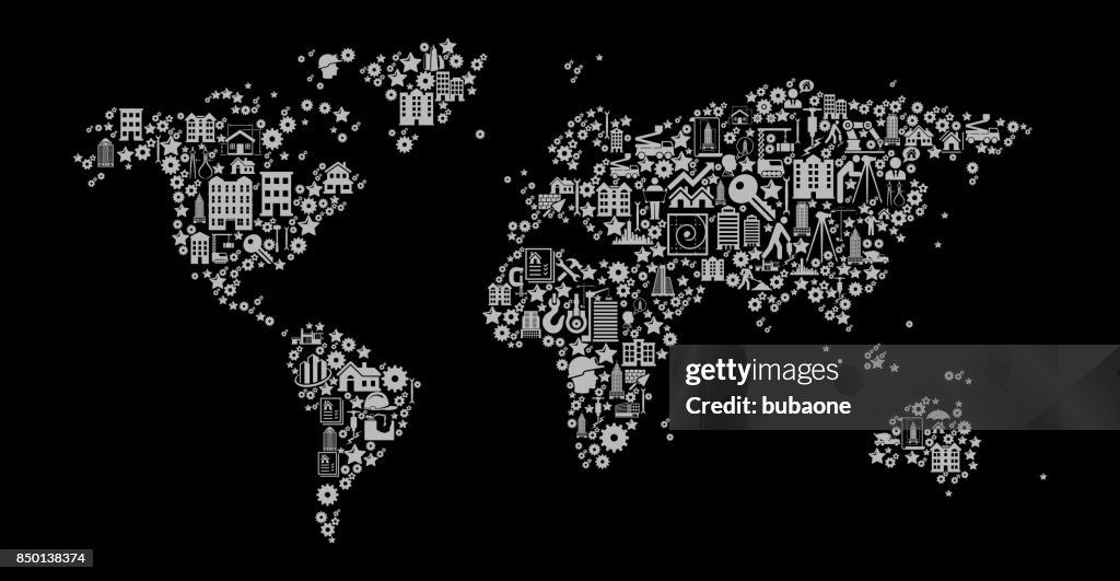 World Map Construction Industry Vector Icon Pattern