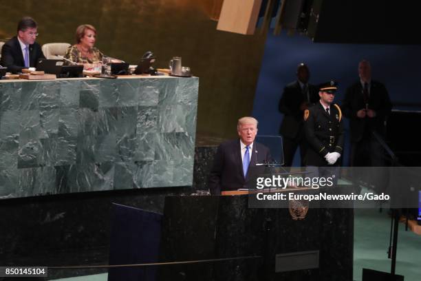 President Donald Trump speaking at the 72nd General Assembly at the UN Headquarters in New York City, New York, September 19, 2017.