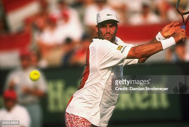 Australia Patrick Rafter in action vs USA during Quarterfinals at Longwood Cricket Club. Chestnut Hill, MA 7/16/1999 CREDIT: Damian Strohmeyer