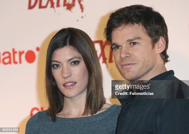 Actress Jennifer Carpenter and actor Michael C. Hall attend a photocall for "Dexter" new season, at the Palace Hotel on February 24, 2009 in Madrid,...