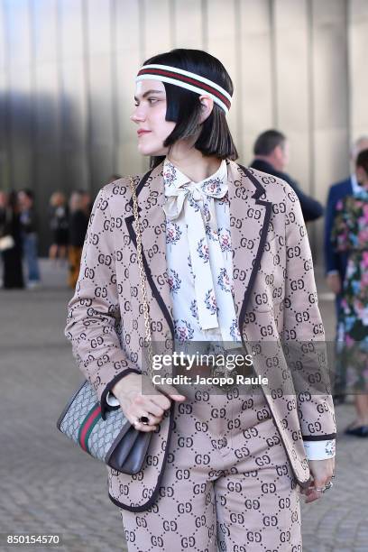 Soko is seen leaving the Gucci show during Milan Fashion Week Spring/Summer 2018 on September 20, 2017 in Milan, Italy.