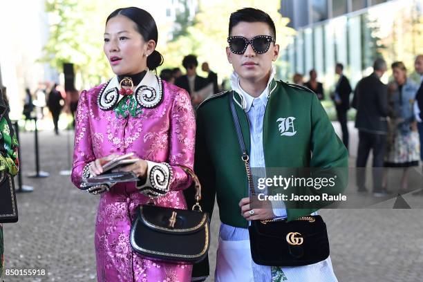 Tina Leung and Bryan Boy are seen leaving the Gucci show during Milan Fashion Week Spring/Summer 2018 on September 20, 2017 in Milan, Italy.