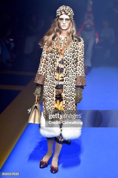 Model walks the runway at the Gucci Spring Summer 2018 fashion show during Milan Fashion Week on September 20, 2017 in Milan, Italy.