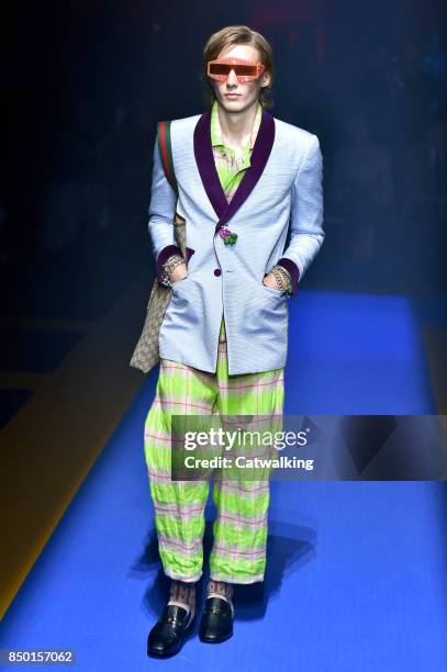 Model walks the runway at the Gucci Spring Summer 2018 fashion show during Milan Fashion Week on September 20, 2017 in Milan, Italy.