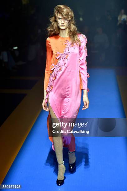 Model walks the runway at the Gucci Spring Summer 2018 fashion show during Milan Fashion Week on September 20, 2017 in Milan, Italy.