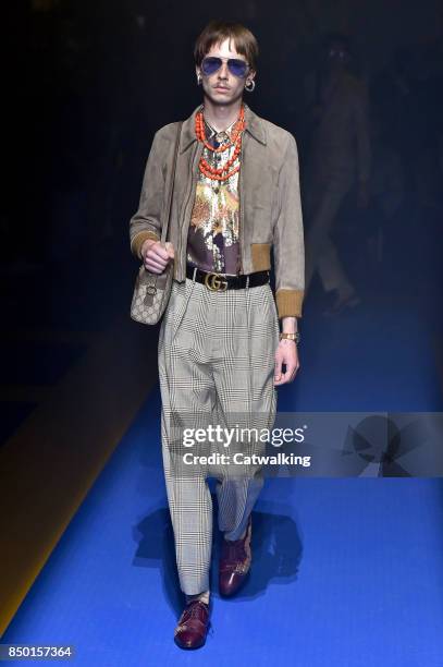 Model walks the runway at the Gucci Spring Summer 2018 fashion show during Milan Fashion Week on September 20, 2017 in Milan, Italy.