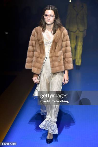 Model walks the runway at the Gucci Spring Summer 2018 fashion show during Milan Fashion Week on September 20, 2017 in Milan, Italy.