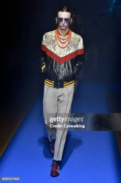 Model walks the runway at the Gucci Spring Summer 2018 fashion show during Milan Fashion Week on September 20, 2017 in Milan, Italy.