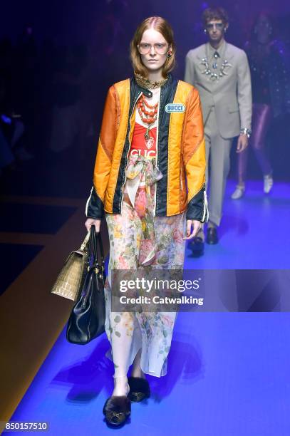 Model walks the runway at the Gucci Spring Summer 2018 fashion show during Milan Fashion Week on September 20, 2017 in Milan, Italy.