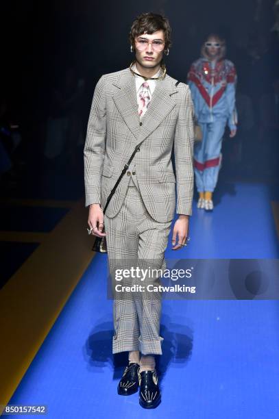 Model walks the runway at the Gucci Spring Summer 2018 fashion show during Milan Fashion Week on September 20, 2017 in Milan, Italy.