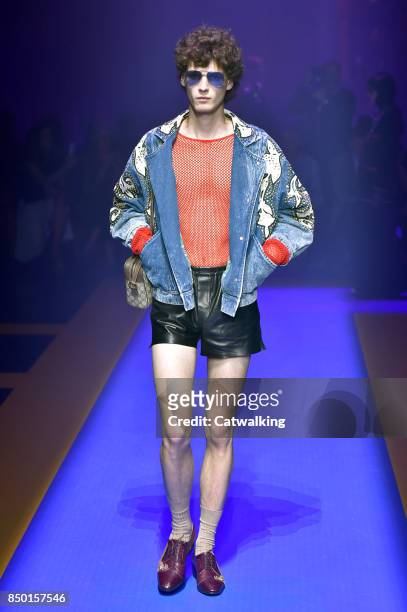 Model walks the runway at the Gucci Spring Summer 2018 fashion show during Milan Fashion Week on September 20, 2017 in Milan, Italy.
