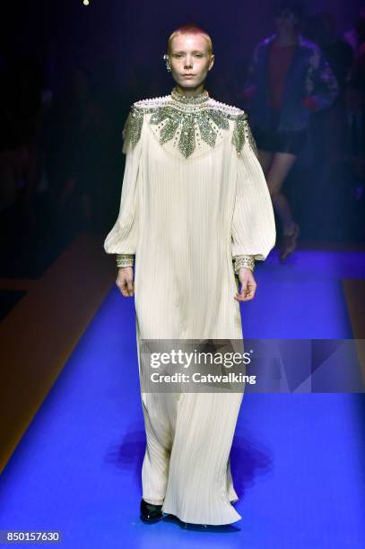 Model walks the runway at the Gucci Spring Summer 2018 fashion show during Milan Fashion Week on September 20, 2017 in Milan, Italy.