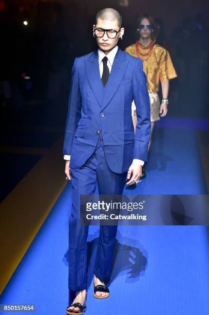 Model walks the runway at the Gucci Spring Summer 2018 fashion show during Milan Fashion Week on September 20, 2017 in Milan, Italy.