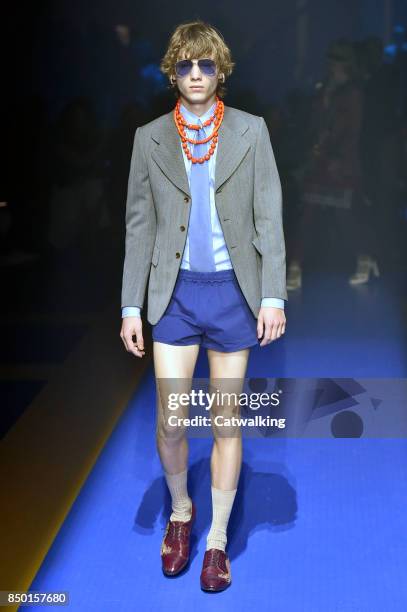 Model walks the runway at the Gucci Spring Summer 2018 fashion show during Milan Fashion Week on September 20, 2017 in Milan, Italy.