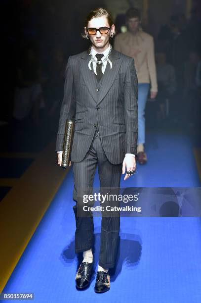 Model walks the runway at the Gucci Spring Summer 2018 fashion show during Milan Fashion Week on September 20, 2017 in Milan, Italy.