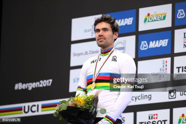 90th Road World Championships 2017 / ITT Men Elite Podium / Tom DUMOULIN Gold Medal / Celebration / Bergen - Bergen Mount Floyen 316m / Individual...